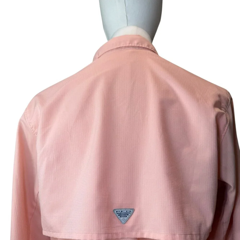 Columbia PFG Omni-Shade Peach Pink Long Sleeve Fishing Shirt S Roll Tab Sleeves - Picture 7 of 8